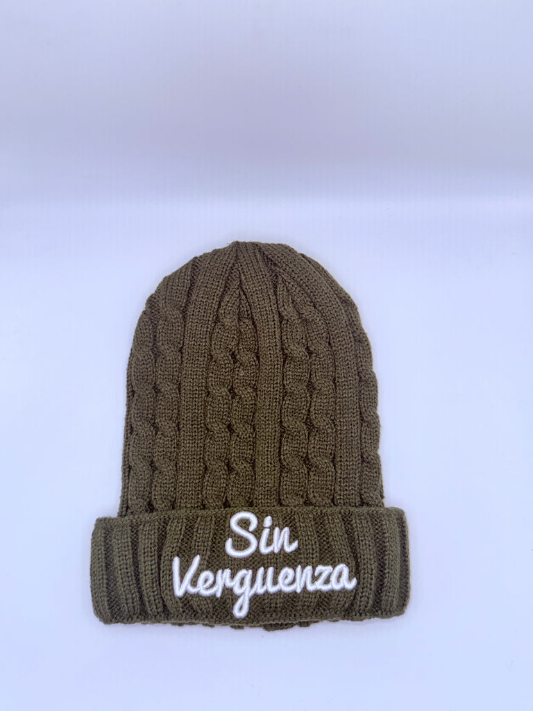 Sin Verguenza Olive Green Cable Knit Skully