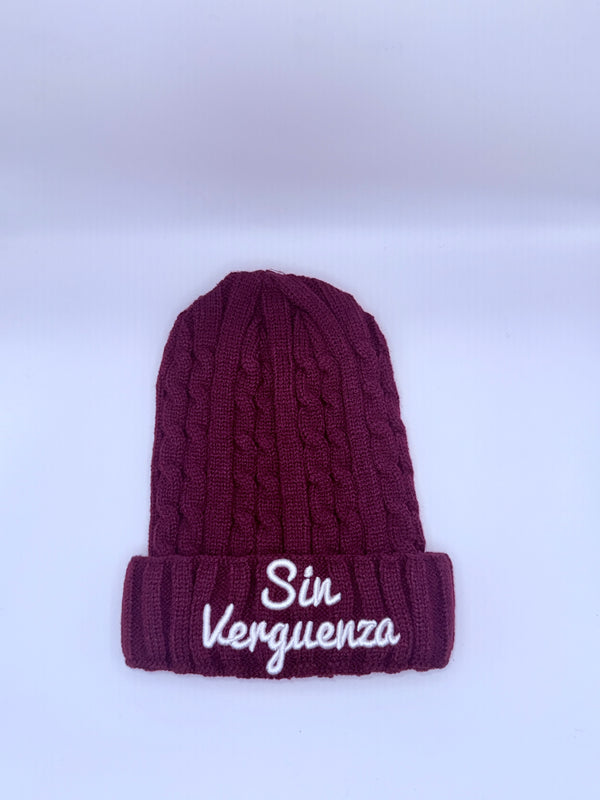 Sin Verguenza Burgundy Cable Knit Skully