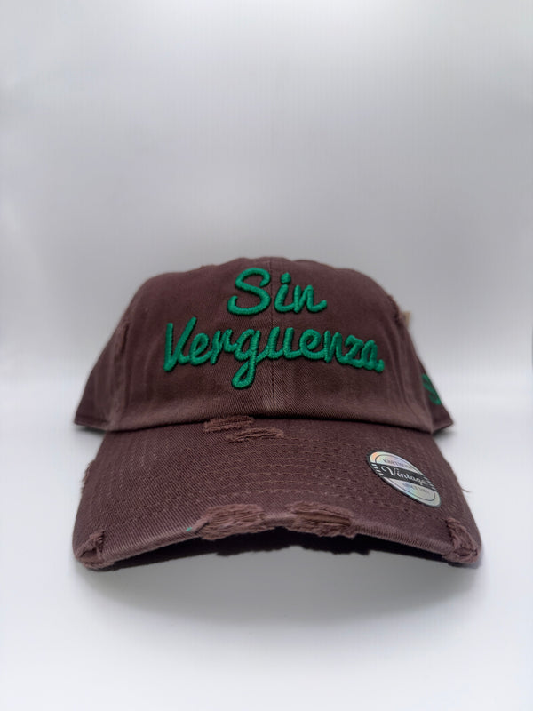 Sin Verguenza Brown Hat Green Letters