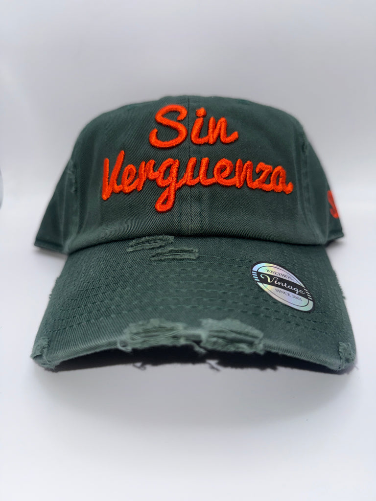 Sin Verguenza Green Hat Orange Letters